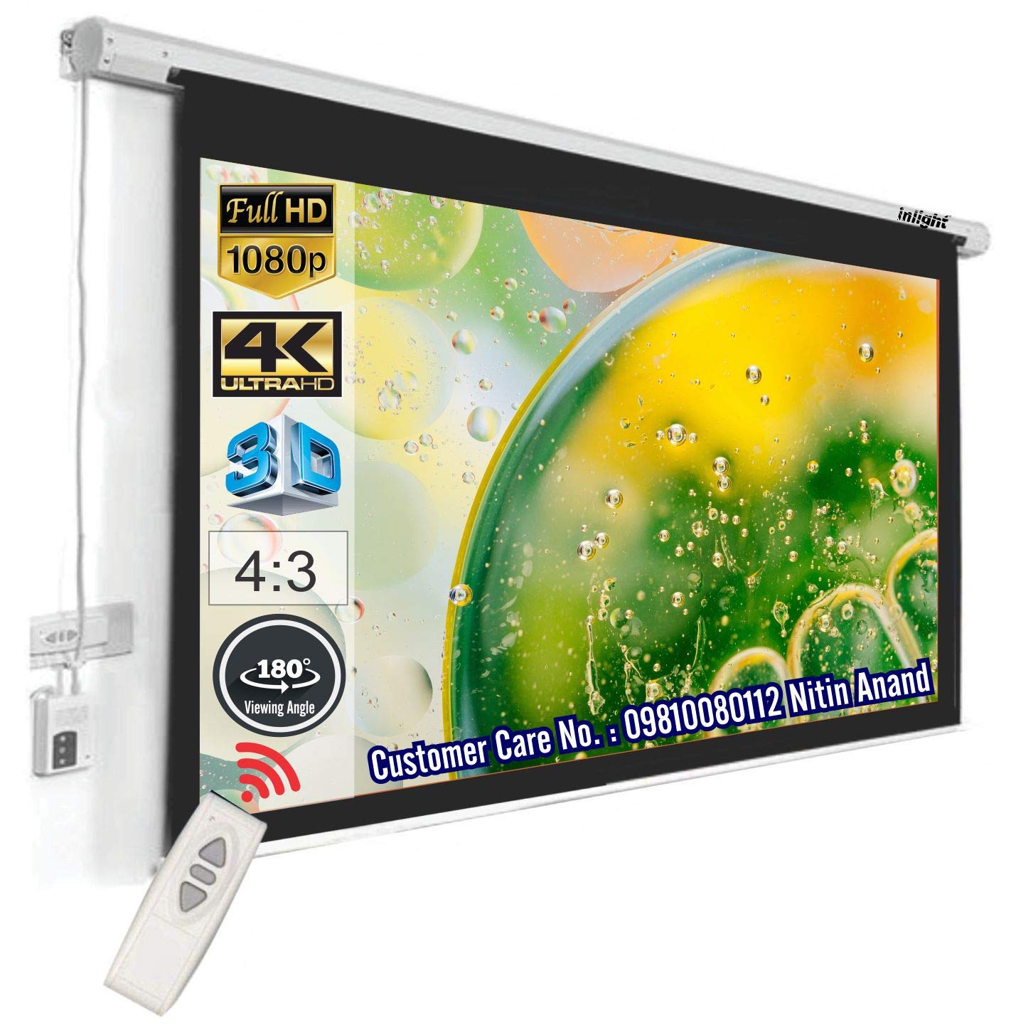 1 Motorised Projector Screen 8x6 ft Supports 1080 P 3D and 4K Viewing Technology